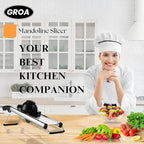 GROA Mandoline Slicer For Kitchen- Mandolin Potato Slicer Onion Slicer Veggie Slicer Tomato Slicer in Kitchen Essentials with Resistant Gloves- Adjustable Stainless Steel Vegetables Slicer Food Slicer