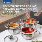 Daniks Modern 6-Piece Stainless Steel Cookware Set with Glass Lids, Tri-Ply Bases for Even Heating, Induction Compatible, Dishwasher Safe, Heatproof Handles