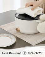 Leetaltree Lightsteel Beige with Yellow Placemats Set of 4 - Heat Resistant Non-Slip Place mats for Dining Table, Washable Durable PVC Vinyl Woven Table Mats (Lightsteel Beige, 4)