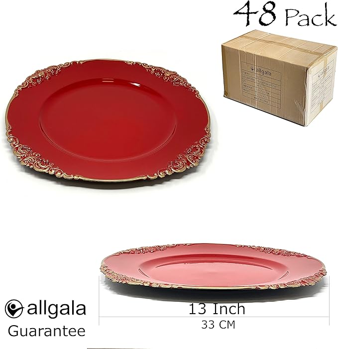 allgala 13-Inch 6-Pack Round Charger Plates (48, Floral Red)
