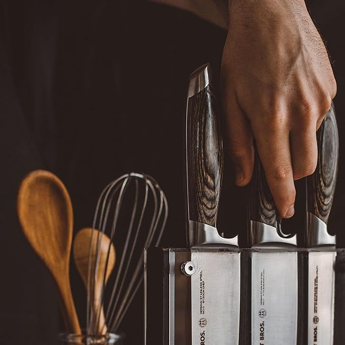 Schmidt Brothers -Bonded Ash- 15-Piece Knife Set, High-Carbon Stainless Steel Cutlery with Downtown Acacia and Acrylic Magnetic Knife Block and Knife Sharpener