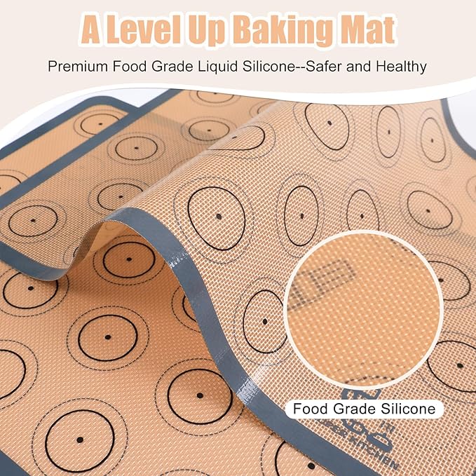 Silicone Baking Mat Macaron - Set of 3 (2 Half Sheet Liners and 1 Quarter Sheet), Non Stick Silicon Cookie Oven Liner For Macaroons, Bake Pans, Pizza, Toaster, Cake and Bread Making (16.5x11.6, Grey)