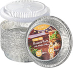 CURTA 8" Round Aluminum Foil Pans with Clear Lids | Heavy Duty | Great for Broiling, Baking, Storage, Roasting, Takeout, Air Fryer | 30 Pack