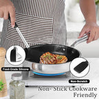 TeamFar Cooking Utensils Set, 5 PCS Silicone Kitchen Utensils with Stainless Steel Handle, for Nonstick Cookware Flipping Frying Turning Draining, Heatproof & Healthy, Nonstick & Easy Clean, Black