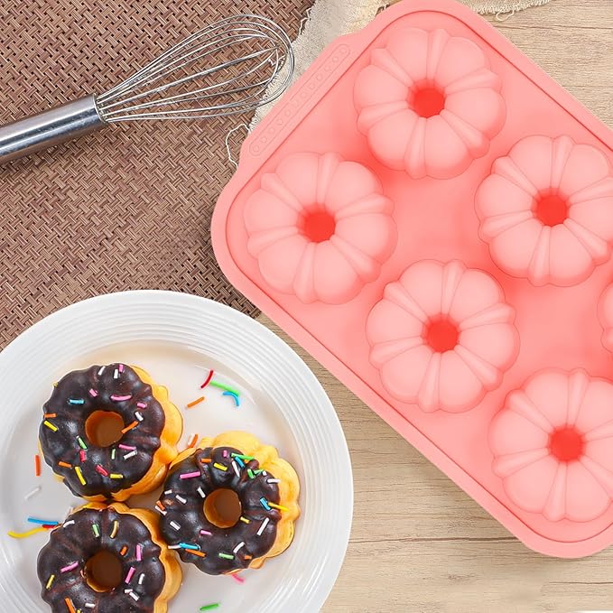 Mini Fluted Tube Cake Pans for Baking with Metal Reinforced Frame, 2Pcs Silicone 6-Cavity Mini Flan Molds, Nonstick Baking Mold for Cupcake, Brownie, Donuts, Cornbread, Jello
