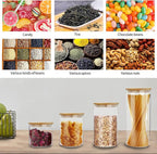 SIXAQUAE Glass Food Storage Containers Jar Seal Bamboo Lids 2 Packs 1200ml Airtight Canister Organization Sets Stackable