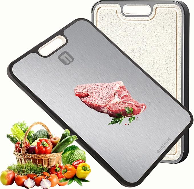 Titanium Cutting Boards for Kitchen, Cutting Board Double Sided Food Grade, Pure Titanium and Wheat Straw PP, Dishwasher Safe Easy to Clean Large Size 16”×11”