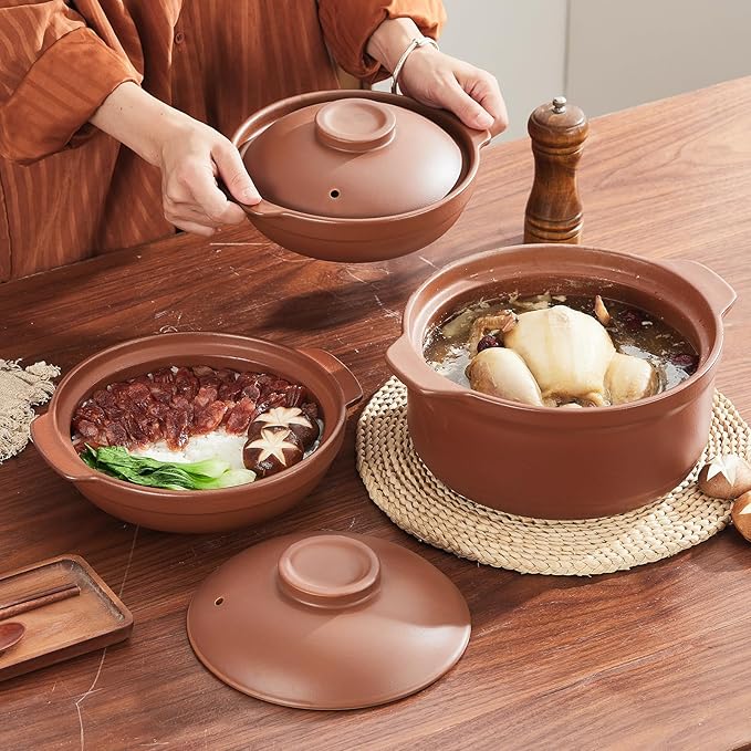 Unglazed Terracotta Ceramic Casserole Dish, Clay Pot, Earthen Pot Cookware with Lid for Dinner and Party, Stockpot for Rice Hot Pot, Stew, Bakeand Serve Oven Safe-Heat Resistant