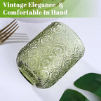 Joeyan Small Green Drinking Glasses,Vintage Embossed Floral Water Glass Tumbler Cups,Colored Beverages Cocktail Juice Wine Glassware,9 oz,Set of 4,Dishwasher Safe