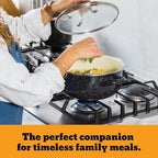 Granite Ware 5-Piece Bicolour Cookware Set, Enameled Steel with Glass Lid, Speckled Black & Cream, Oven Safe to 935°F