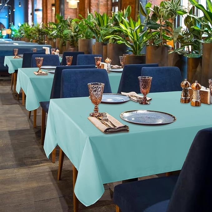 sancua 6 Pack Turquoise Tablecloth 60 x 102 Inch, Rectangle Table Cloth for 6 Feet Tables - Stain and Wrinkle Resistant Washable Polyester Table Cover for Dining Tables, Buffet Parties and Camping