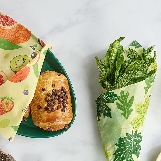 Bee's Wrap Beeswax Wraps for Food - Fresh Fruit 3 Pack (S, M, L) Made in USA Reusable & Organic Food Wraps, Sandwich Wrap & Bowl Covers - Eco-Friendly Alternative to Aluminum Foil & Plastic Wrap