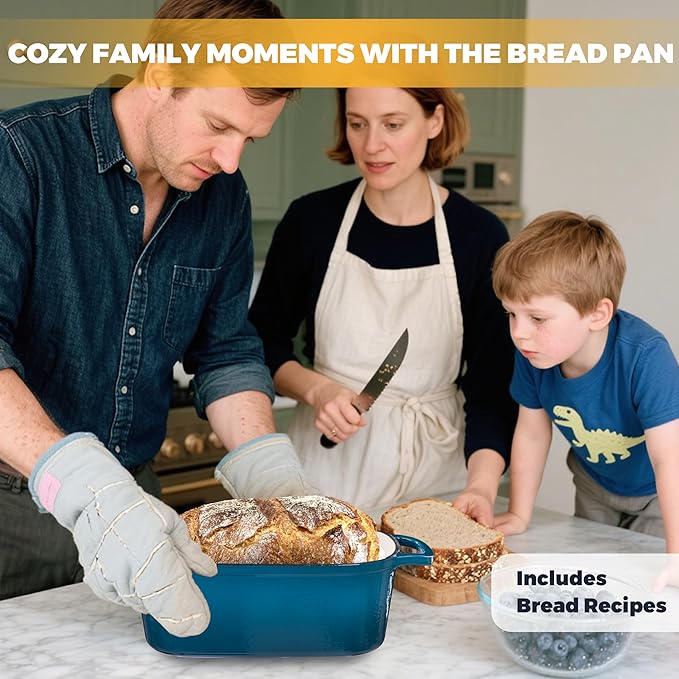 4.6 Quart Dutch Oven for Sourdough Bread Baking, Combo Oval Enameled Cast Iron Bread Pan with Lid, Bread Dutch Oven for a Crispy Crust, Teal