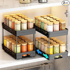 Pull Out Spice Rack Organizer for Cabinet, 2 Pack Widen Slide Out Spice Racks Organizer, Spice Cabinet Organizers, Cabinet Size Need:12'' Highx11'' Deepx6.75'' Wide,Hold 15 Spice Jar Each Tier-2Tier
