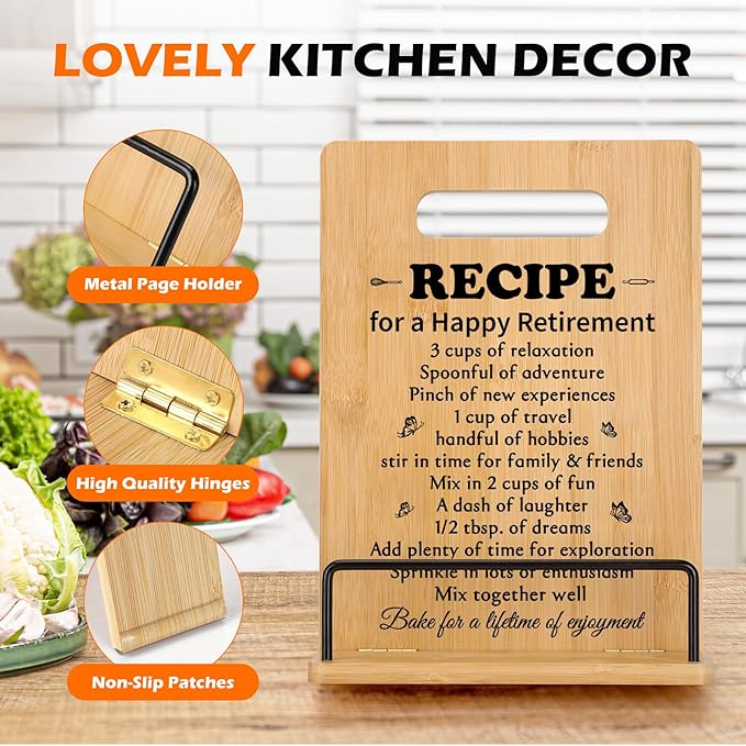 Retirement Gifts for Woman Cookbook Stand, Best Retiremen Gifts for Woman 2025, Happy Retirement Gifts for Women Men Mom Teacher Nurse Coworkers Retirees, Funny Retired Gifts Recipe Book Holder