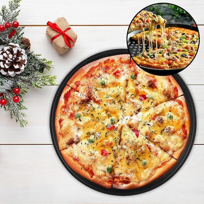 6 Pack 12 Inch Pizza Pan for Oven Round Pizza Pan with Holes Large Pizza Tray Set Carbon Steel Non Stick Pizza Plates Perforated Pizza Baking Sheet Personal Metal Platter for Grilling, Cooking