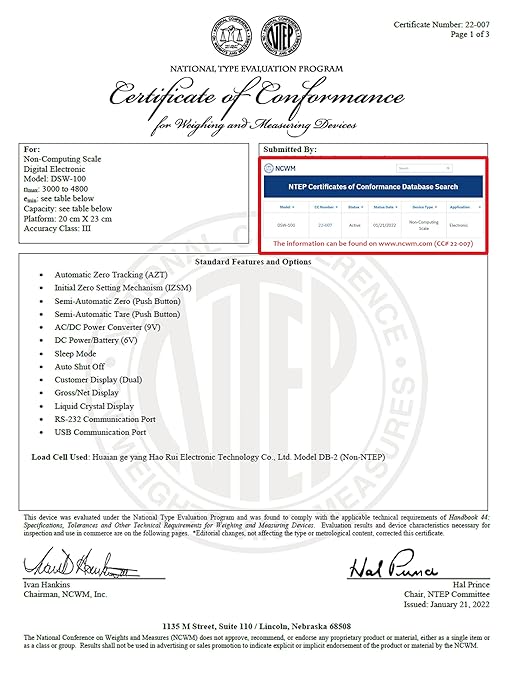VisionTechShop DSW-100 Portion Food Scale with Single LCD Display, Stainless Steel Platter, 60lb Capacity, 0.02lb Readability, Lb/Oz/Kg/g Switchable, NTEP COC #22-007, NSF Certified