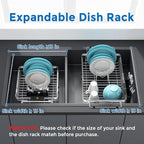 MAJALiS Expandable in Sink Dish Drying Rack - Adjustable Capacity (11.3''-17''L) Stainless Steel Over Sink Dish Drainers Rack for Kitchen Sink with Utensil Holder, Silver