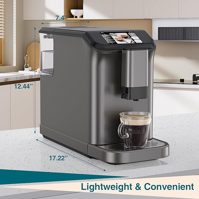 GarveeLife Espresso Machine with Built-in Grinder, 20Bar Pressure & Automatic Milk Frother, One-Touch Operation for Lattes and Cappuccinos, Compact Design for Home or Office Use