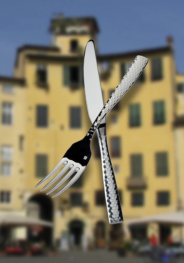 Fortessa Lucca Faceted 18/10 Stainless Steel Flatware Solid Handle Table Knife, Set of 12, Mirror Polished