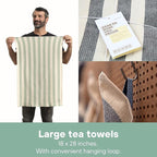 MEEMA Kitchen Towels and Dishcloths Sets of 4 | Large 18 x 28 Inch | Upcycled Cotton Tea Towel | Super Absorbent Cotton Dish Towels for Kitchen | Sage Green Stripes | Hand Towels