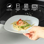 fMBB Ceramic White Dinner Plates Set of 4, Porcelain Square 7.5 inch Dessert Dishes, Serving Flat Plates Salad Dishes - Scratch Resistant, Dishwasher, Microwave, Oven Safe