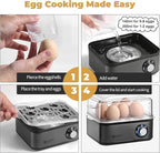 Annie & Mia Design Electric Egg Cooker, Stainless Steel 8 Egg Capacity egg boiler, 500W, Hard, Medium, Soft Boiled Egg Poacher, egg steamer, Multi-function, Knob Controled Auto Shut-Off Function