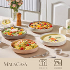 MALACASA Large Pasta Bowls Set of 4, 48 OZ Salad Bowls Serving Bowls for Dinner, Ceramic Soup Bowls Pasta Plates for Serving, Stackable, Microwave & Dishwasher Safe, Multicolor, Series TARA