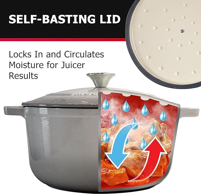 Mueller 6 Quart Enameled Cast Iron Dutch Oven, Heavy-Duty Casserole and Braiser Pan with Lid and Knob, Safe for All Cooktops