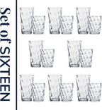 US Acrylic Optix Plastic Reusable Drinking Glasses (Set of 16) 14oz Rocks & 20oz Water Cups in Clear | BPA-Free Tumblers, Made in USA | Top-Rack Dishwasher Safe