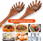 Wooden Pasta Spoon with Teeth Spaghetti Fork Tongs 12.5 Inch Pasta Forks Serving Utensils Acacia Wood Spaghetti Server Spoons Ladle Pastas Spatula Kitchen Tool Spaghettis Scoop Strainer Noodle Spoon