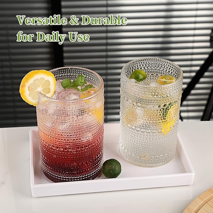 Hobnail Drinking Glasses Set,16 Oz Vintage Embossed Glass Tumbler for Cocktail, Beer, Juice, Water, Whiskey and Kitchen Glassware,6pack