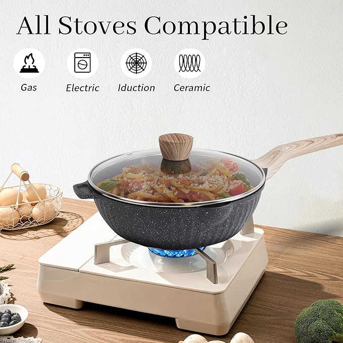 Pots and Pans Set Non Stick, 13Pcs Kitchen Cookware Sets, Granite Stone Induction Cookware Non Stick Cooking Set w/Frying Pans, Saucepans, Sauté Pan (PFOA Free), Black