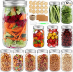 Wide Mouth Mason Jars 32 oz with Airtight Lids and Bands, 12 Pack Quart Canning Jars, Clear Glass Mason Jars for Canning, Pickling, Preserving, Meal Prep, DIY Projects