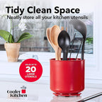 Extra Large Rotating Red Utensil Holder with Sturdy No-Tip Weighted Base, Removable Divider, and Gripped Insert | Rust Proof and Dishwasher Safe Kitchen Utensils Holder by Cooler Kitchen 7*7 Inches
