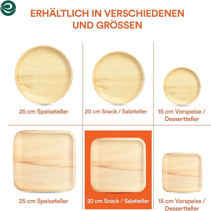 ECO SOUL Compostable 8 Inch Palm Leaf Square Plates (200 Count) Like Bamboo Plates | Biodegradable | Eco-Friendly, Microwave & Oven Safe