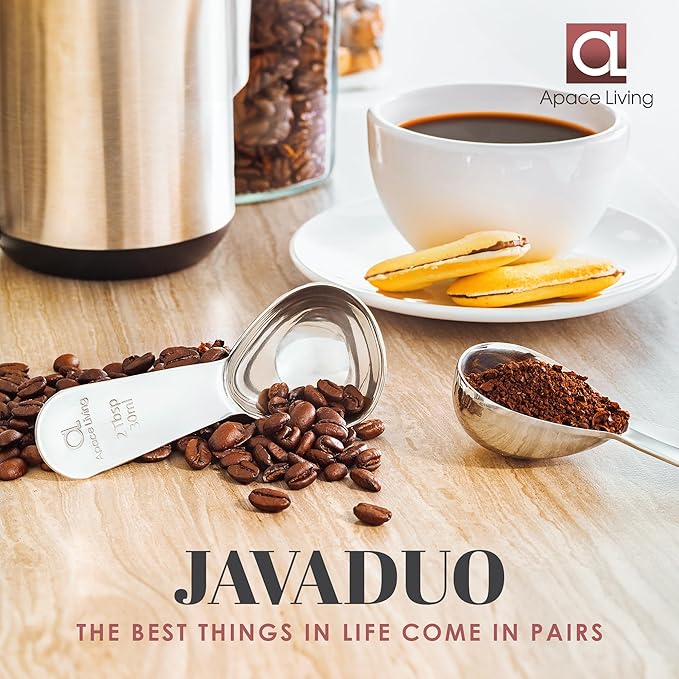 Apace Living Coffee Scoop (Set of 2) - 2 Tablespoon (2 Tbsp / 1/8 Cup / 1 oz) - The Best Stainless Steel Measuring Spoons for Coffee, Tea, and More