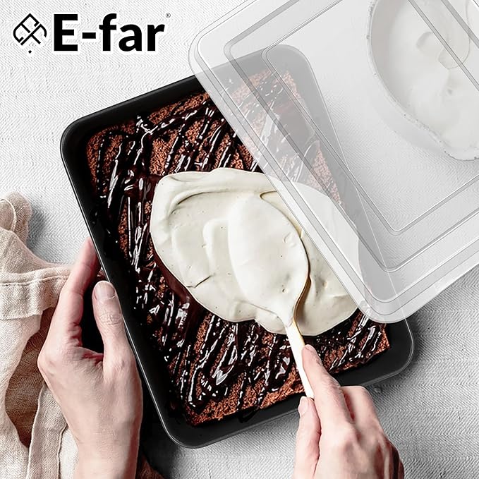 E-far Toaster Oven Baking Pan with Lid, 9.4 x 7 Inch Nonstick Stainless Steel Rectangle Cake Pan with Cover for Baking Small Brownies, Stainless Steel Core & Nonstick Coating, Non-toxic & Oven Safe