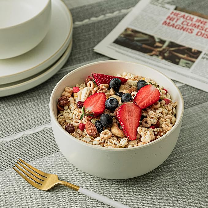 S&Q'S CERAMICS S&Q Ceramic Bowls for Kitchen, 36 Ounce, Large Capacity Cereal Bowls Set of 4, For Soup, Oatmeal, Breakfast, Microwave and Dishwasher Safe, Glazed Matte Off White…