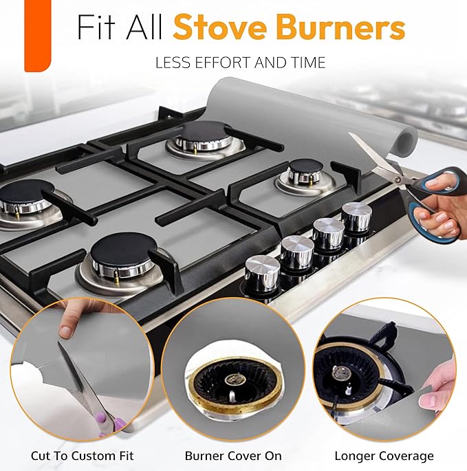 Silver Teflon Liner Roll for Ovens, Stovetops & Grills (75” x 17”) - Cut to Custom Fit - Versatile Non-Stick Teflon Mat, Can Use As Oven Liner, Grill Mat, Stovetop Cover, Baking Sheet, etc.