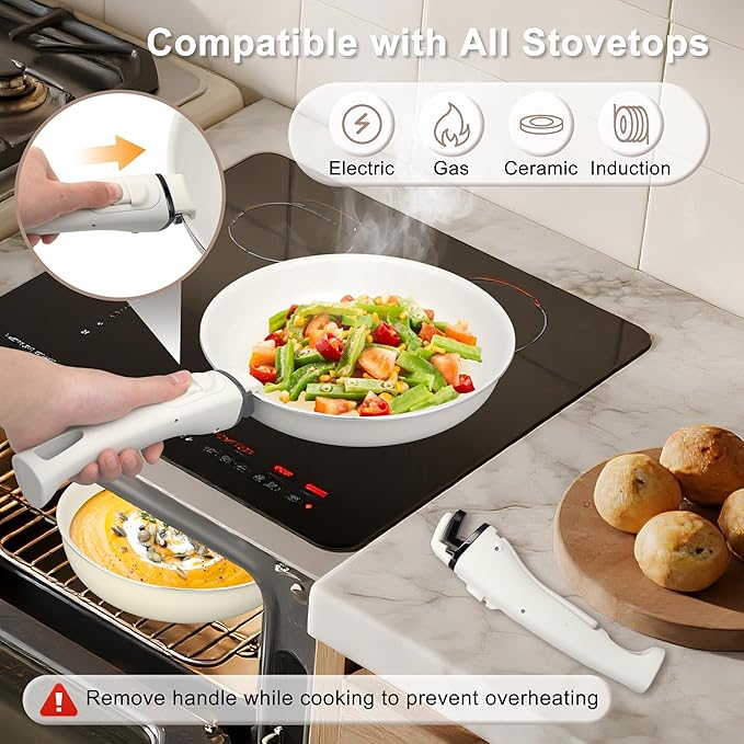 13Pcs Nonstick Cookware Set, Aluminum Nonstick Pots and Pans with Lids & Detachable Handle, Non-toxic Healthy Kitchen Cooking Sets, PFAS and PFOA Free