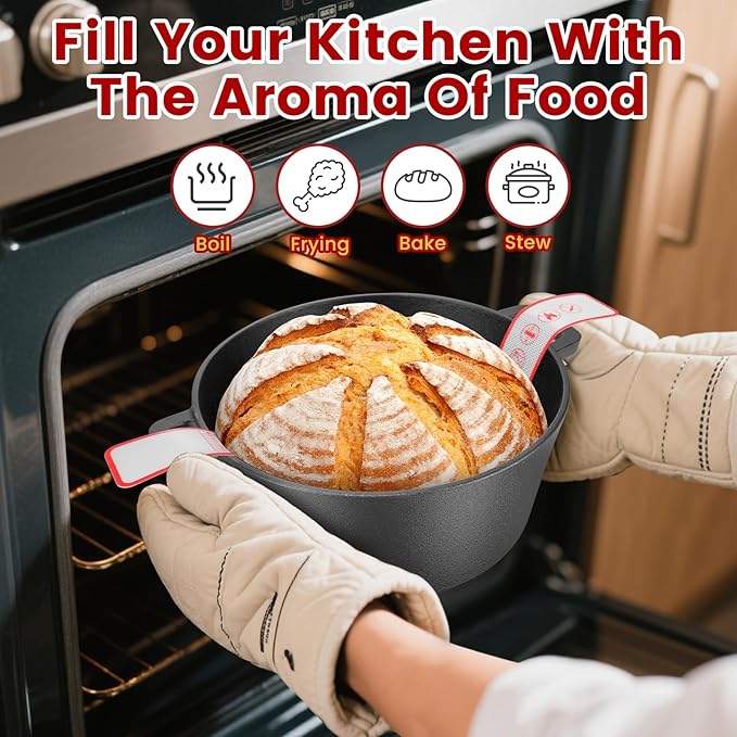 ARC 5QT Cast Iron Dutch Oven for Bread Baking with Skillet Lid, Sourdough Bread Baking Supplies Kit inc. Proofing Basket & Lame, Dutch Oven Pot for Sourdough, Braising, Frying, Bread Oven