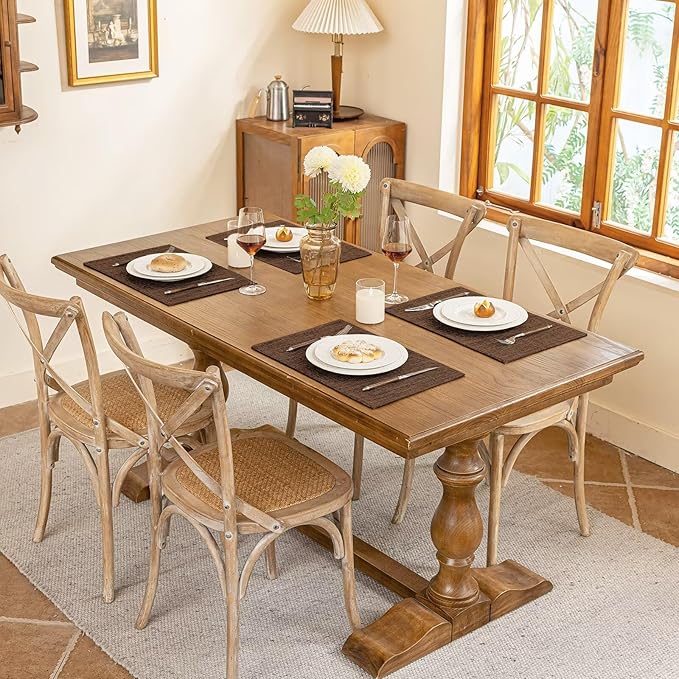 Blue Forest Placemats Set of 6, Dual-Layered Thickened Faux Linen Cloth Place Mats Heat Resistant Machine Washable Wrinkle Free Table Mats Indoor/Outdoor (Brown)