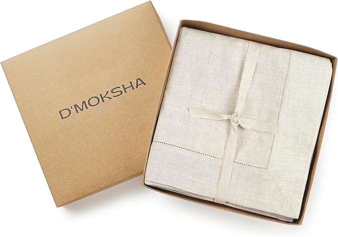 D'Moksha Homes Light Natural Linen Tablecloth 54 x 72 Inch - 100% Pure Linen Natural Table Cloth for Rectangle Tables - Classic Hemstitch, Machine Washable Tablecloth for Summer, Fall and Halloween