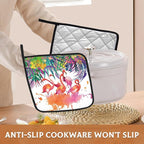 Tropical Palm Pot Holder Set of 2,Flamingo Watercolor Kitchen Heat Resistant Potholder for Women Men BBQ Cooking Baking
