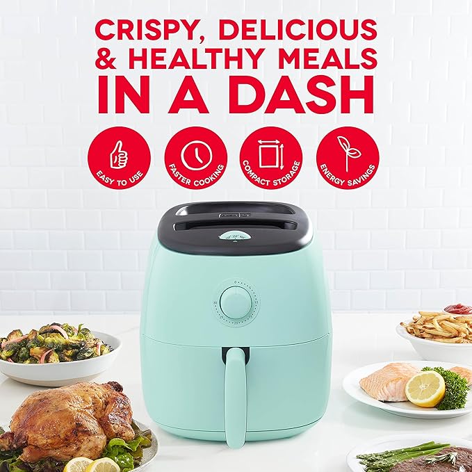 DASH Tasti-Crisp™ Electric Air Fryer Oven, 6 Qt. Family Size, Aqua – Compact Air Fryer with Large Basket for Healthier Food in Minutes, Ideal for Small Spaces - Auto Shut Off, Analog, 1700-Watt