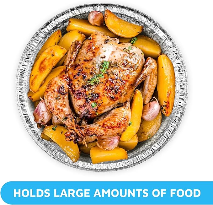 MontoPack 9” Round Aluminum Foil Pans with Clear Lids | Disposable Containers with Straight Walls for Storing, Baking, Meal Prep & Reheating | Freezer & Oven Safe, Recyclable (100 Pack)