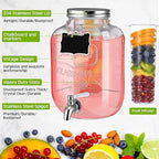 Lallisa 3 Pcs 2.5 Gallon Beverage Dispensers for Parties Glass Drink Water Dispenser with Stand Stainless Steel Leakproof Spigot Ice Cylinder Hanging Chalkboard Signs Pen(Silver)