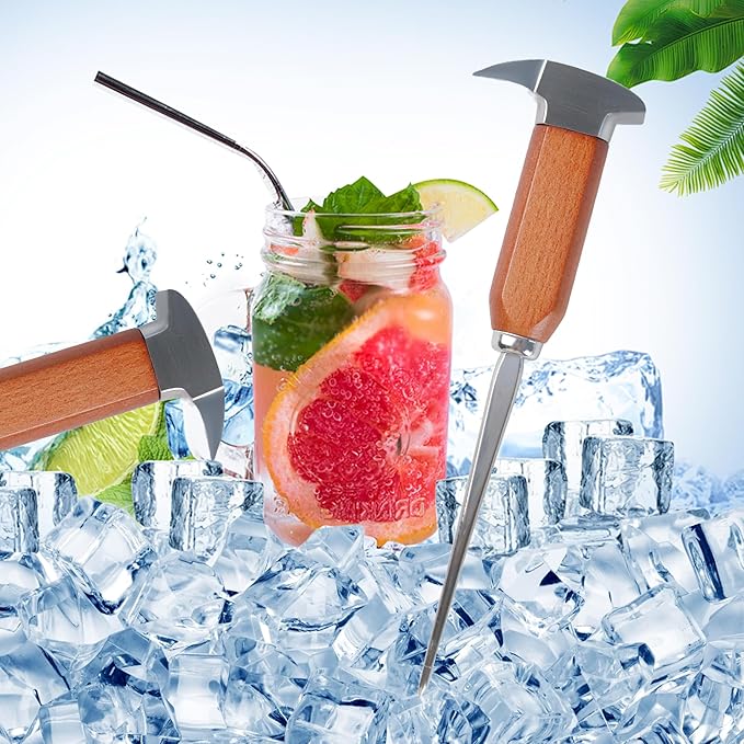 Ice Pick Tool with Wood Handle, Stainless Steel Ice Picks for Breaking Ice, Ice Carving Tools Bar Tools for Kitchen, Bars, Bartender, 8.86 Inch