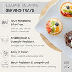 Melamine Large Plastic Serving Platters and Trays, 15" x 11" Rectangular Serving Trays for Food, Dishes, Party - 2 Pcs